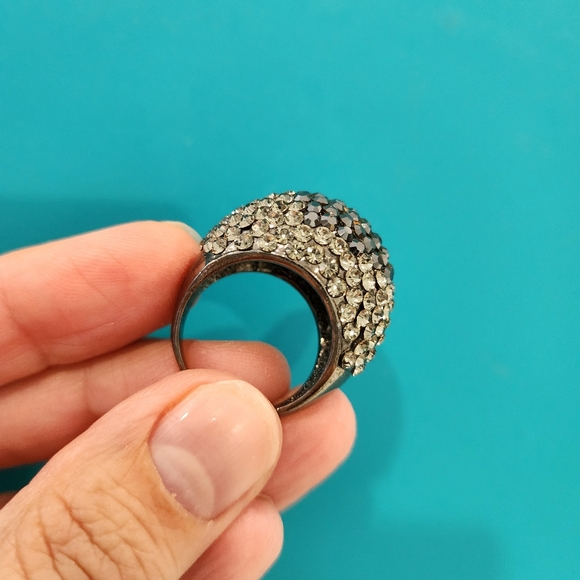 Hematite Pave Crystals Gunmetal Ring,  size 9.5 - Picture 6 of 7